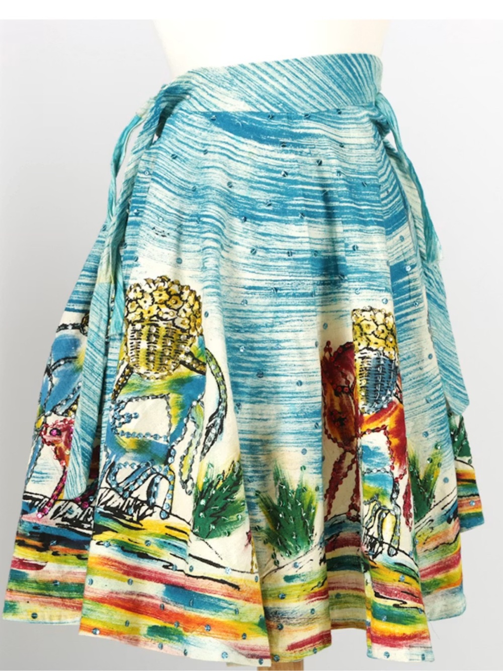 Multicolor Watercolor Print Flared Women's Skirt
